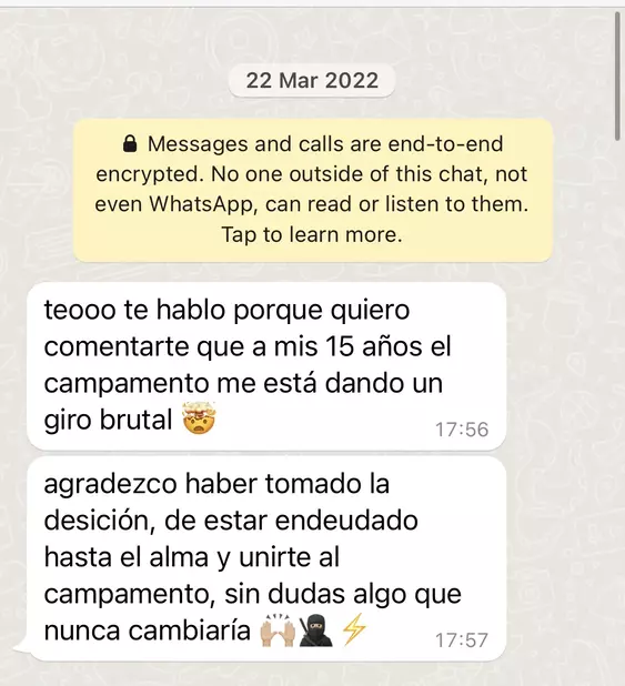 Screenshot del testimonio