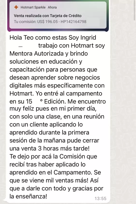 Screenshot del testimonio