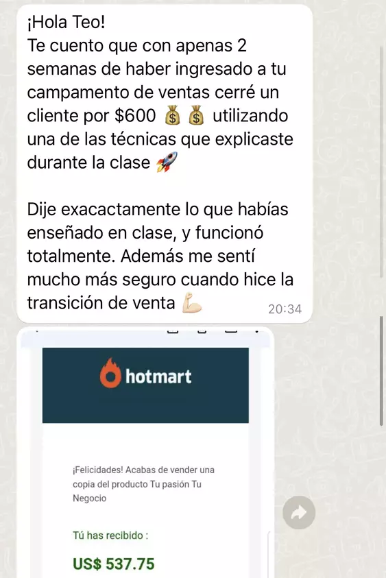 Screenshot del testimonio