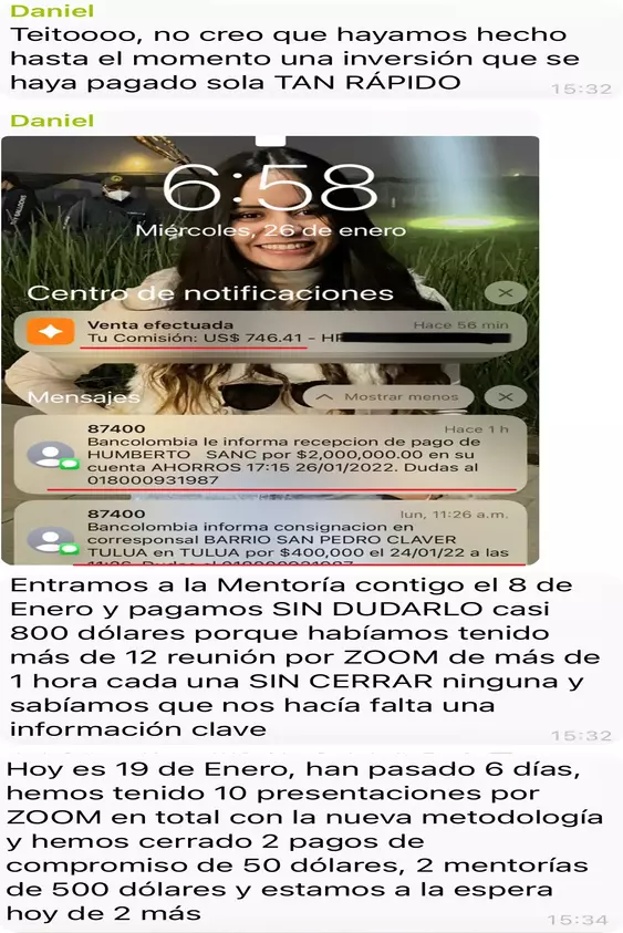 Screenshot del testimonio