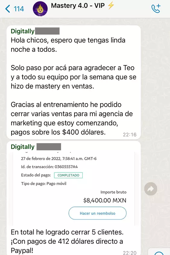 Screenshot del testimonio