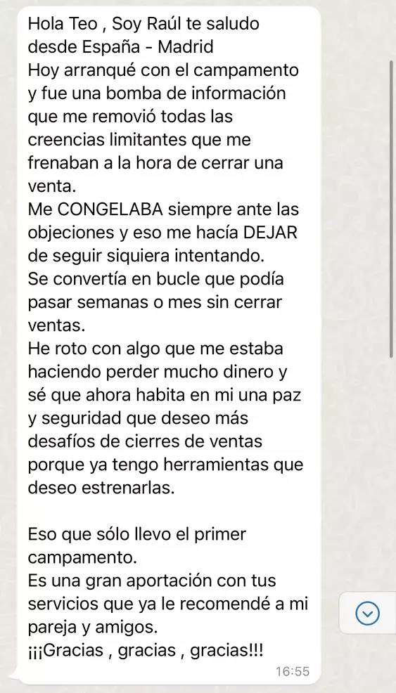 Screenshot del testimonio