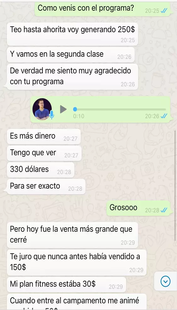 Screenshot del testimonio